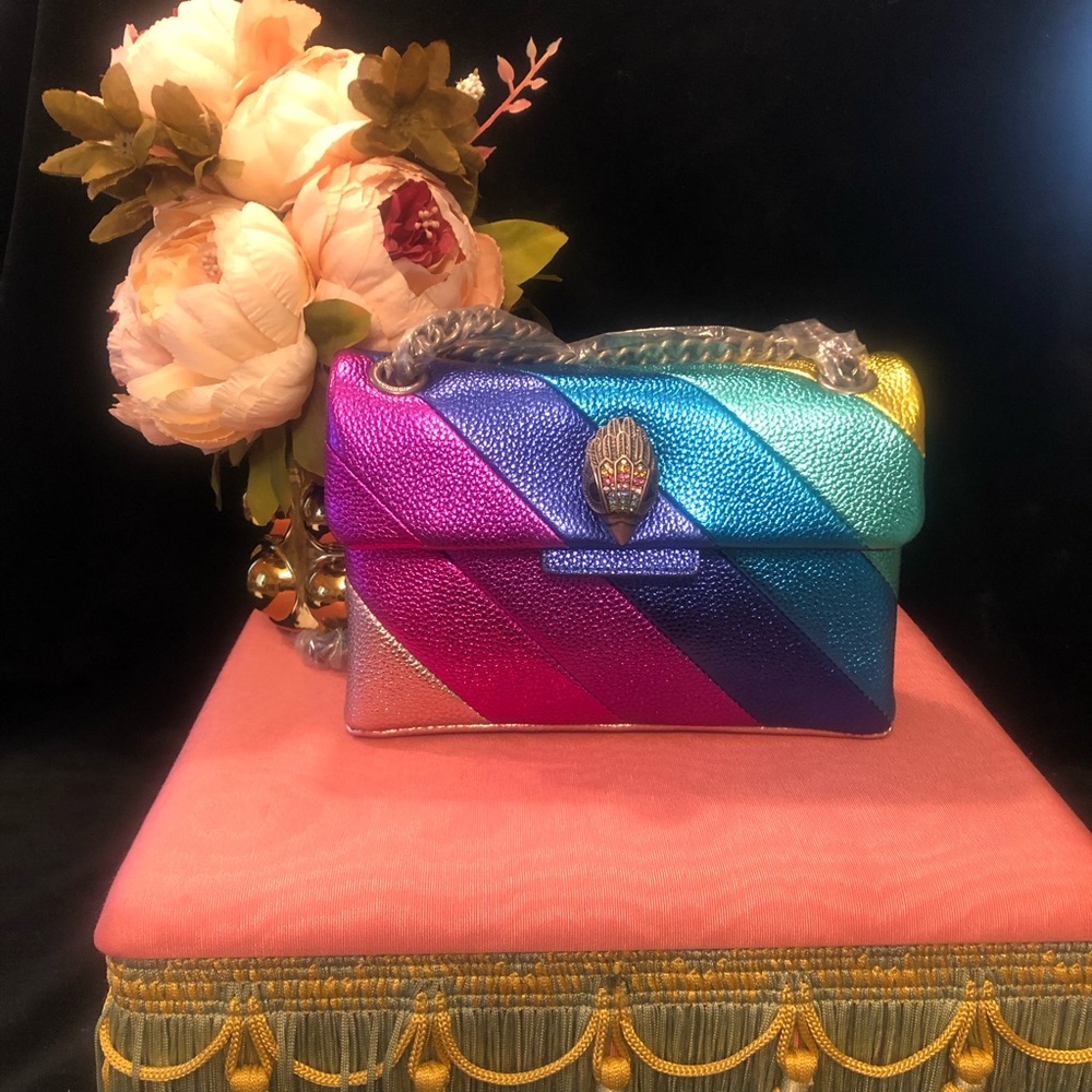 NewKurt Geiger Genuine Leather Rainbow Metallic Chevron Shoulder Bag